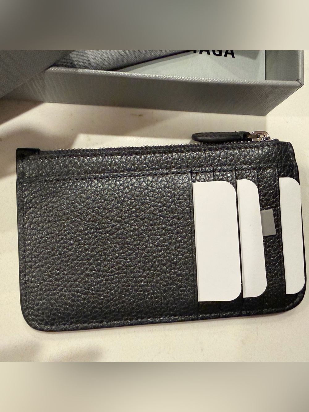 Balenciaga Black Pebbled Leather Zip Card Holder - Picture 2 of 3
